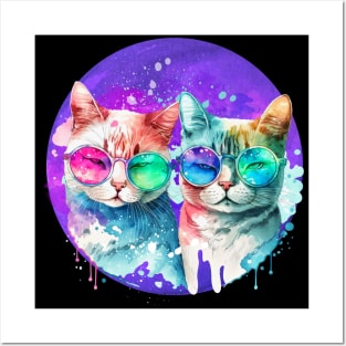 Rainbow Cats Couple Posters and Art